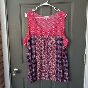 Avenue Sleeveless Mixed-Print Red Women's Tank Top